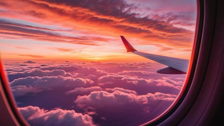 Pôr do sol da janela do avião